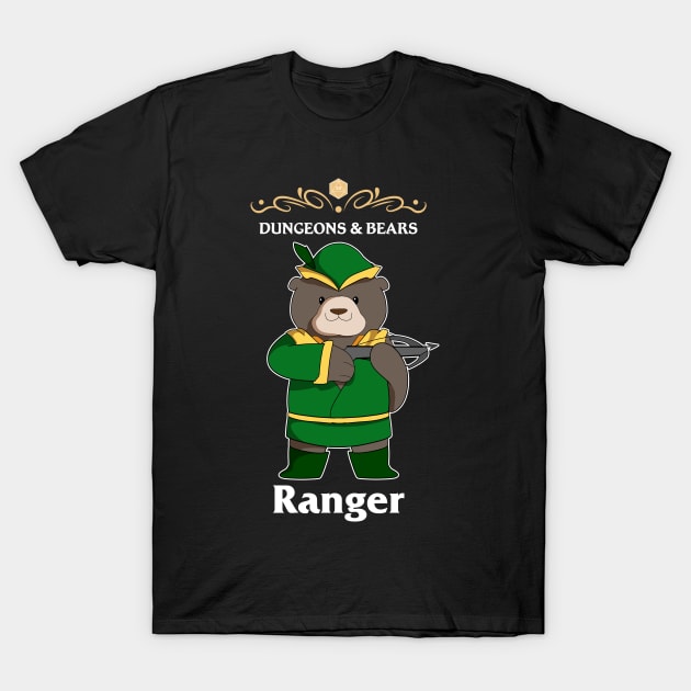 Dungeons and Bear Ranger Fantasy Tabletop RPG Roleplaying D20 Gamer T-Shirt by TheBeardComic